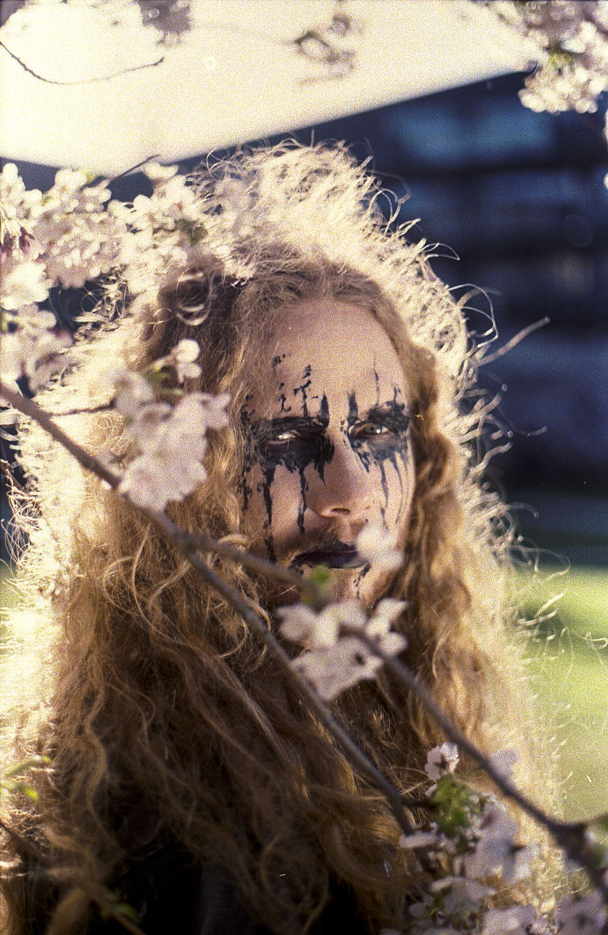 I Photographed My Friends In Corpsepaint And Pink Sakura Flowers On 35mm