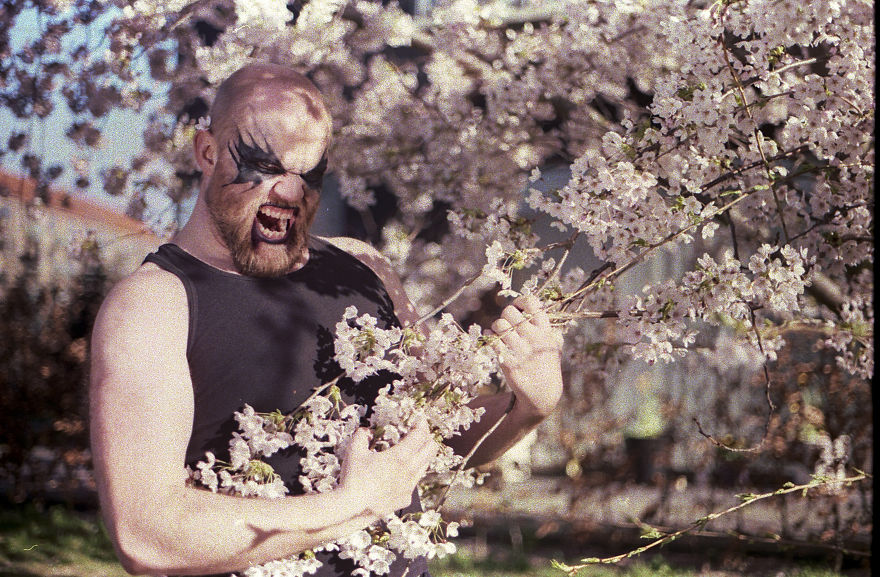 I Photographed My Friends In Corpsepaint And Pink Sakura Flowers On 35mm