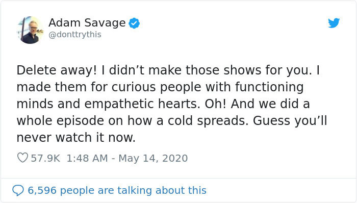 Adam Savage Makes A Statement About People Who Refuse To Wear A Mask, Shuts Down Idiots One By One