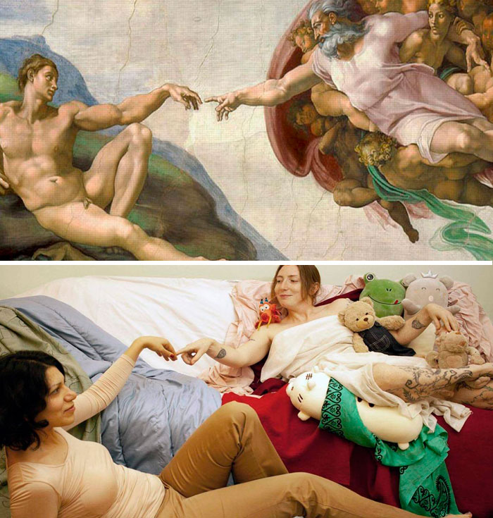 Tina Tra And I Recreated Michelangelo's Famous 'The Creation Of Adam' Fresco From The Sistine Chapel. Only We Have Named Ours ' The Creation Of Eve'