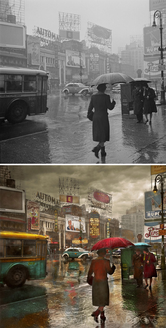 Times Square On A Rainy Day, 1943