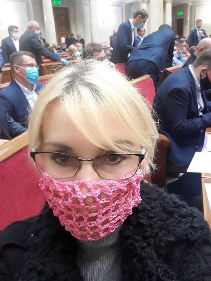 Member Of The Ukrainian Parliament Wearing Her Crotchet Mask