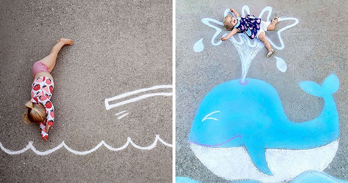30 Pics Of A Family That Uses Chalk Art To Go On Adventures During The Lockdown