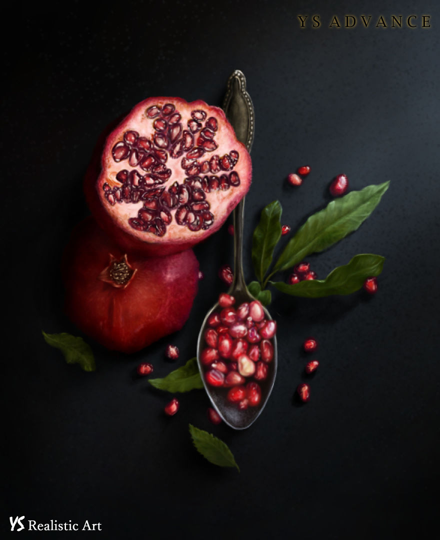 Realistic Drawing Fruits Pomegranate, Realistic Drawing Fruits Pomegranate,