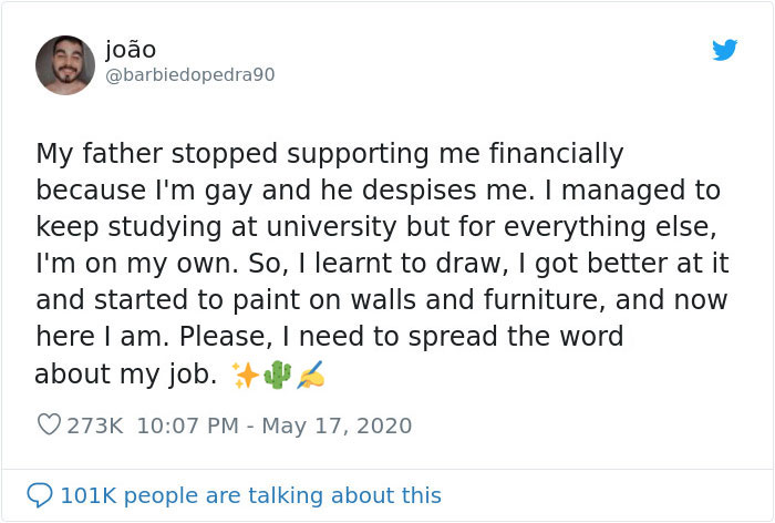 Dad Stops Supporting His Son Because He's Gay, So He Learns How To Draw On Walls To Help Pay The Bills And His Art Goes Viral