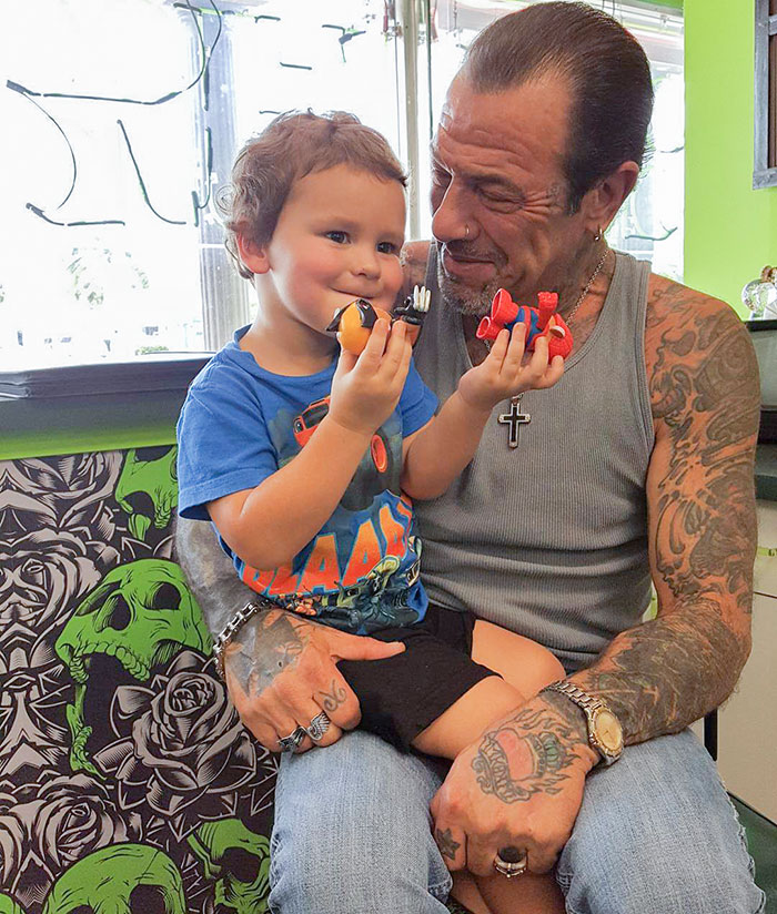 Grandson Visiting The Tattoo Shop This Afternoon
