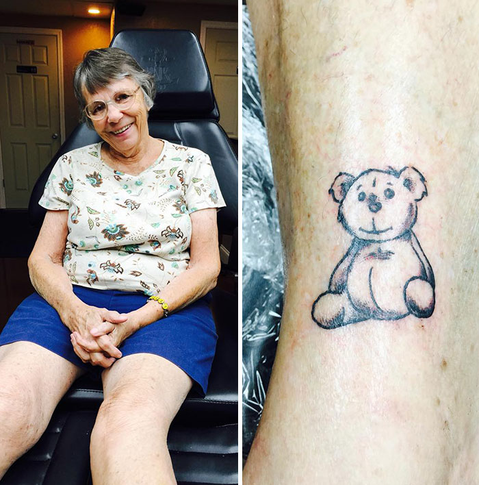 Proof That You're Never To Old To Get Your First Tattoo. This is Bette, She's 76, She Likes To Make Teddy Bears
