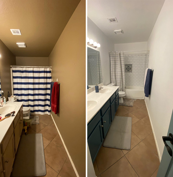 Covid project- bathroom makeover. I did the painting and we hired out for the bathtub work