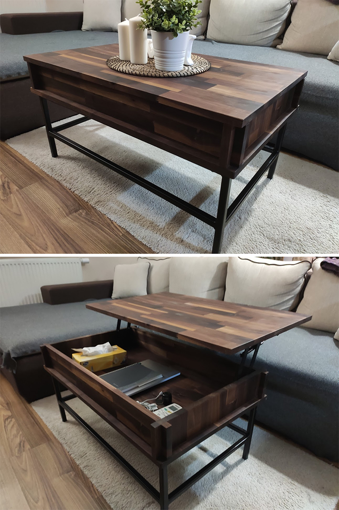 We don't have space for a dining table in our apartmant, so I have made a walnut lift-top table. (inspiration from Make Something YouTube channel)