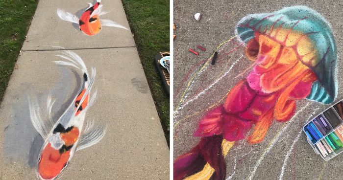 This Mother And Daughter Duo Is Creating Stunning 3D Chalk Art To Make Neighbors Smile (20 Photos)