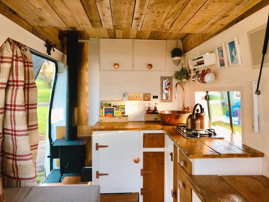 Amazing 2007 Ford Transit Camper-Van With A Cozy Wood Burning Stove.