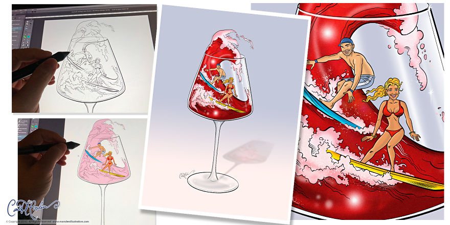 Wine Surfers Digital Illustration By Ian Marsden