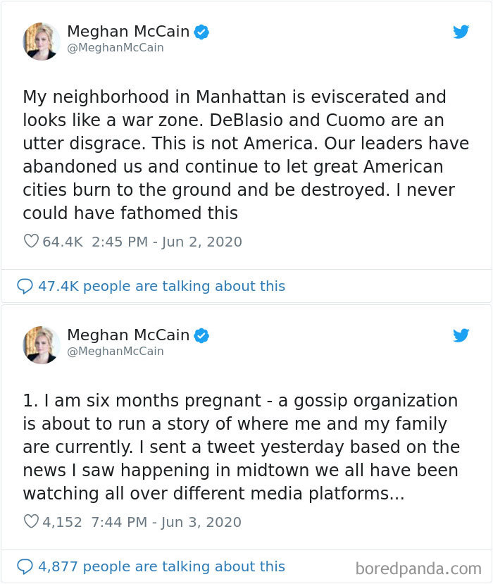 Meghan Mccain Messed Up By Tweeting That Her Neighborhood Was "Eviscerated" After Protests, But Then Admitted She Wasn't Even In New York
