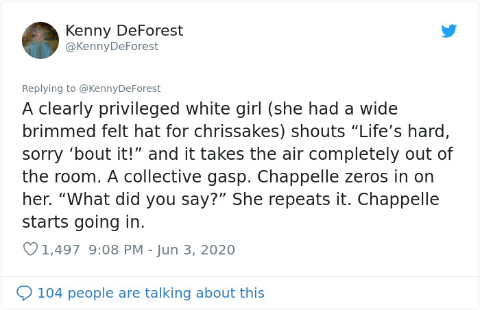 Person Shares How Dave Chappelle Schooled A Privileged White Girl On Police Brutality