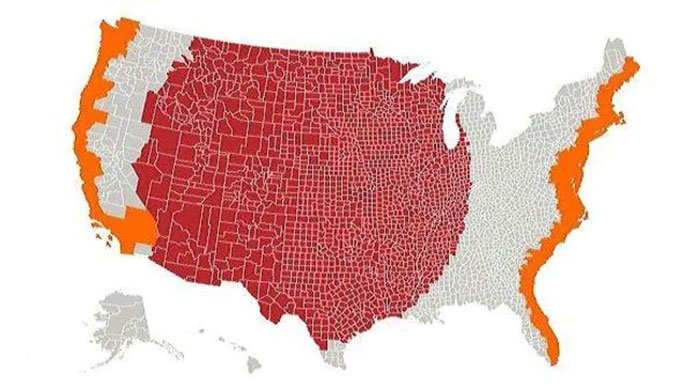 Red And Orange Areas Have Equal Populations