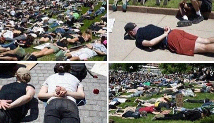 Protestors Laying On Bellies And Screaming I Can't Breathe For Nine Minutes