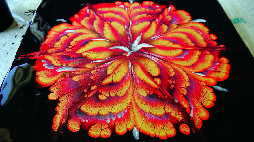 Simple Cup Bottom Acrylic Pour Flower Painting~ Only 5 Colours