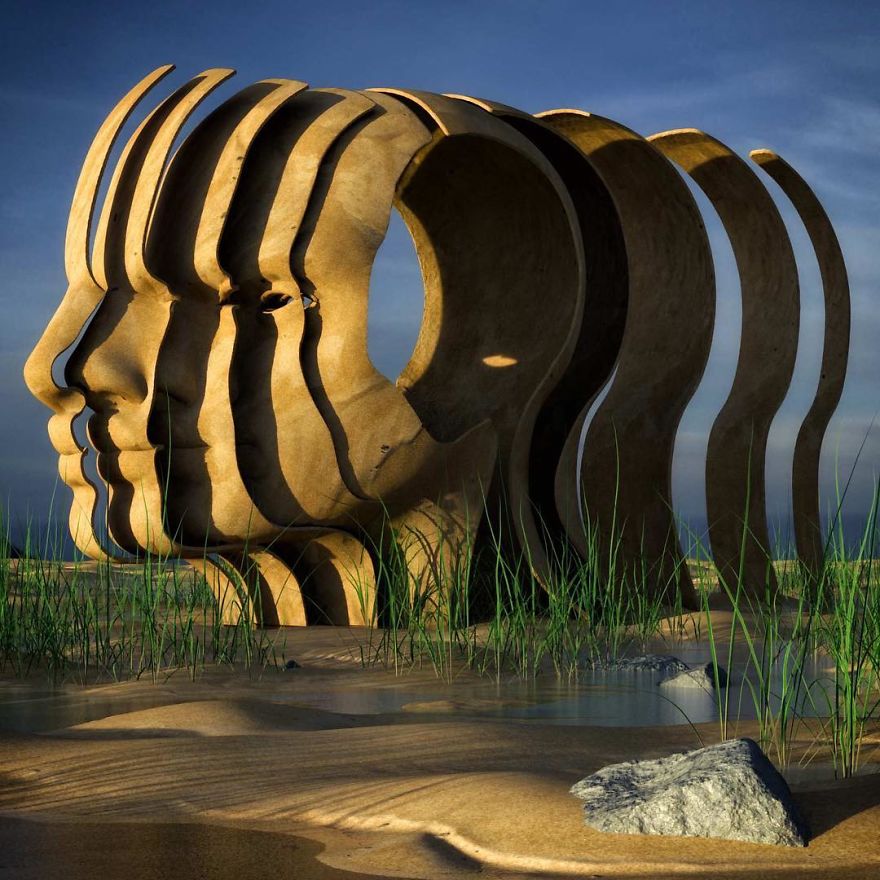 Artist Creates Incredible Digital Sculptures Interacting With Nature