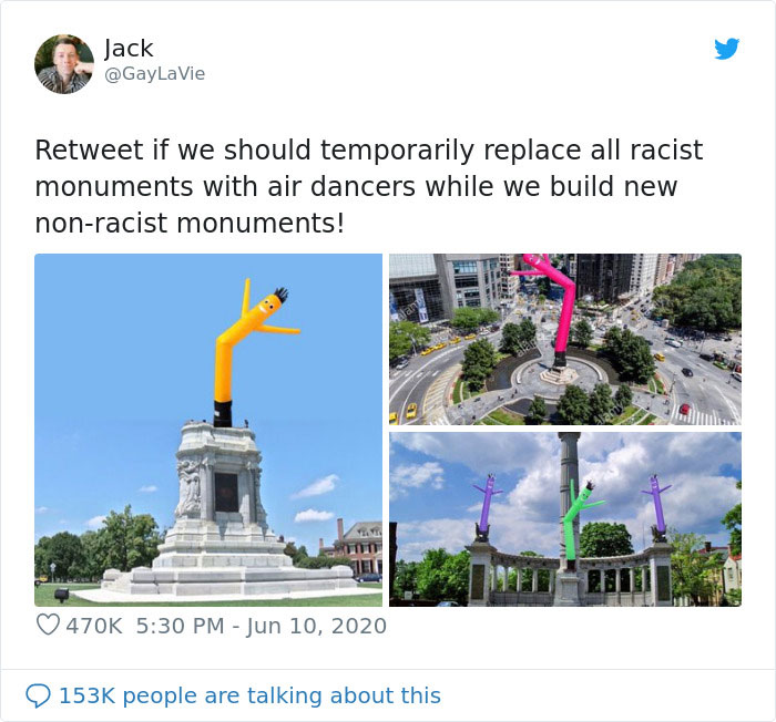Someone Swaps Racist Monuments With Colorful Air Dancers In Hilarious Pics And People Think It’s An Awesome Idea