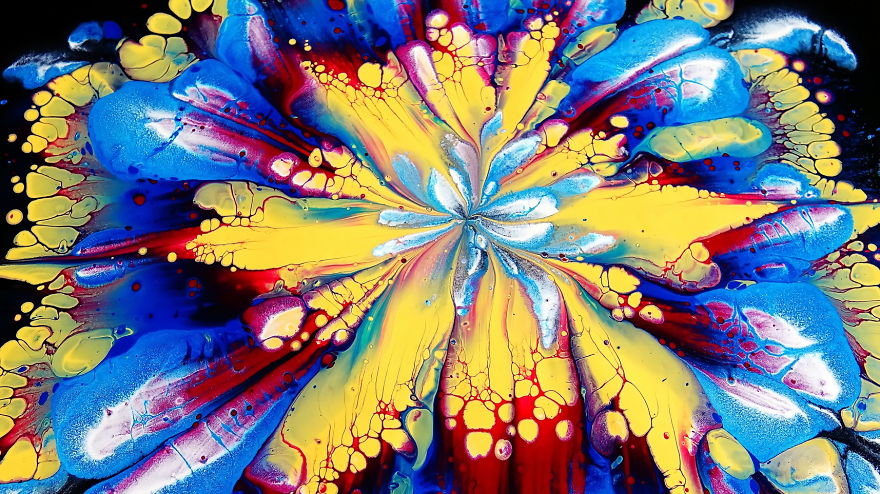 Only Paint And Water! ~ Cup Bottom Reverse Flower Dip ~ Acrylic Pour Painting Only Paint And Water! ~ Cup Bottom Reverse Flower Dip ~ Acrylic Pour Painting