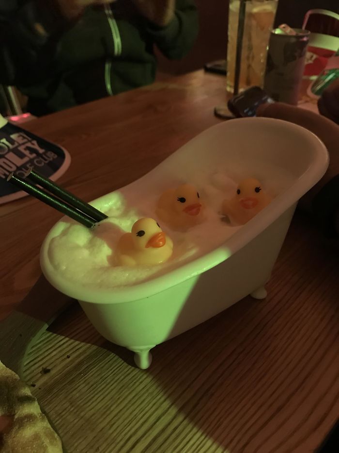 Here's My Cocktail. With Ducks. In A Bath