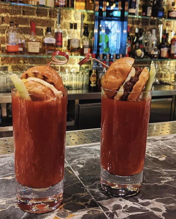 Burgers As Garnish In A Bloody Mary