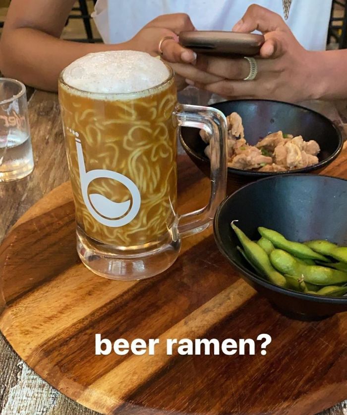 My Friend's Ramen Was Served In A Beer Mug