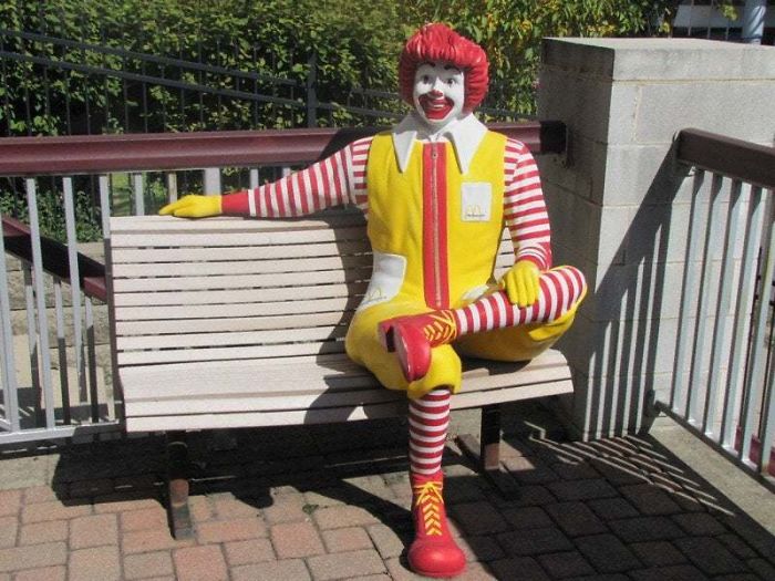 Ronald Mcdonald Bench That Was Popular Around McDonald's Establishments Until Sometime Around The Early 2000s