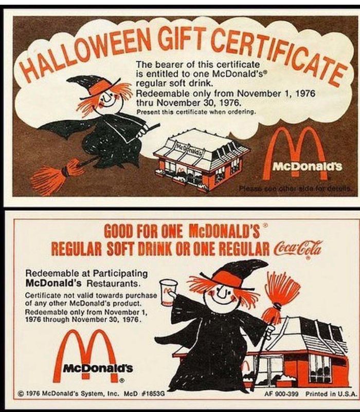 Mcdonalds Gift Certificates. They Were The Golden Tickets Of Trick Or Treating