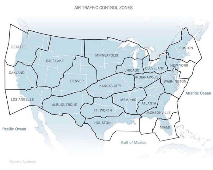 Zonas de control de tráfico aéreo en EEUU