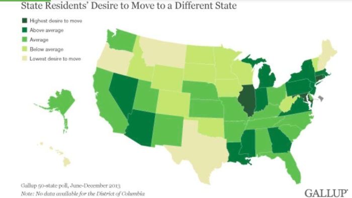 The U.S. Mapped By Residents’ Desire To Move To A Different State