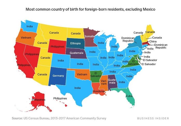 Países de los que vienen la mayoría de extranjeros de cada estado, sin contar México