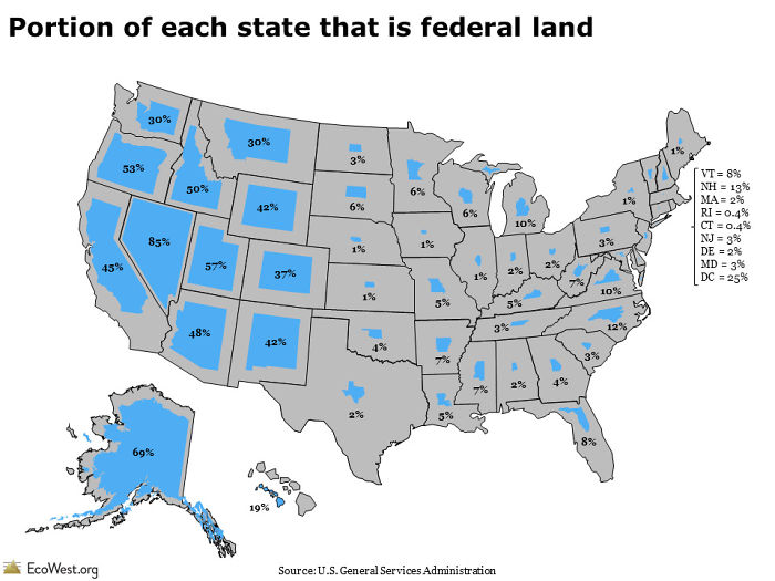 Porción de cada estado que es tierra federal