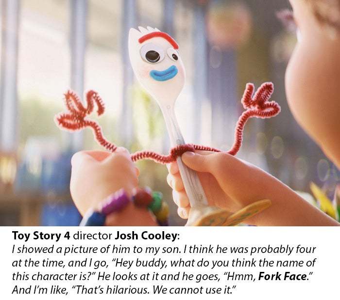 The Character "Forky," From Toy Story 4 (2019), Was Originally Named "Fork Face" By The Director's Young Son