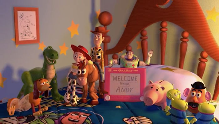 In Toy Story 2 (1999) The Three Aliens Mr. Potato Head Saves Are Still Harassing Him Right Up To The Point Andy Returns From Cowboy Camp