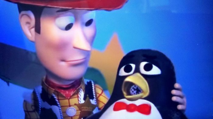 In Toy Story 2 You Can See The Damage To Wheezy's Squeaker When He Speaks