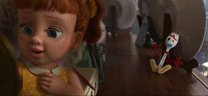 In Toy Story 4, Forky Points His Feet (Sticks) Towards Gabby Gabby's Mirror To See The Name Written On The Bottom Of Them