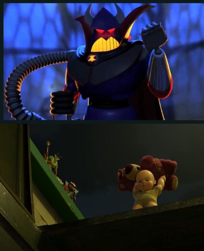 In Toy Story 2 Zurg Tells Buzz He’s His Father Like In The Empire Strikes Back, Toy Story 3 Ends With Big Baby Throwing Lotso Into The Garbage Reminiscent Of Return Of The Jedi