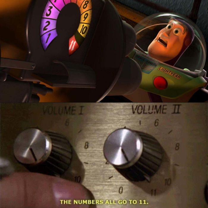 In "Toy Story 2" (1999), Zurg's Blaster Goes To 11 À La "Spinal Tap" (1984)