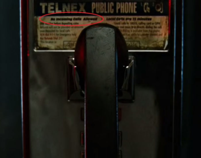 Fight Club (1999) When Edward Norton's Character Receives A Call From Tyler Durden. There's A Sign On The Phone Booth Indicating That It's Not Possible To Receive Incoming Calls