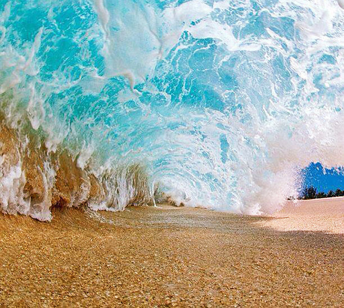 Beach Under Wave. Photo Taken A Moment Before Getting Soaked
