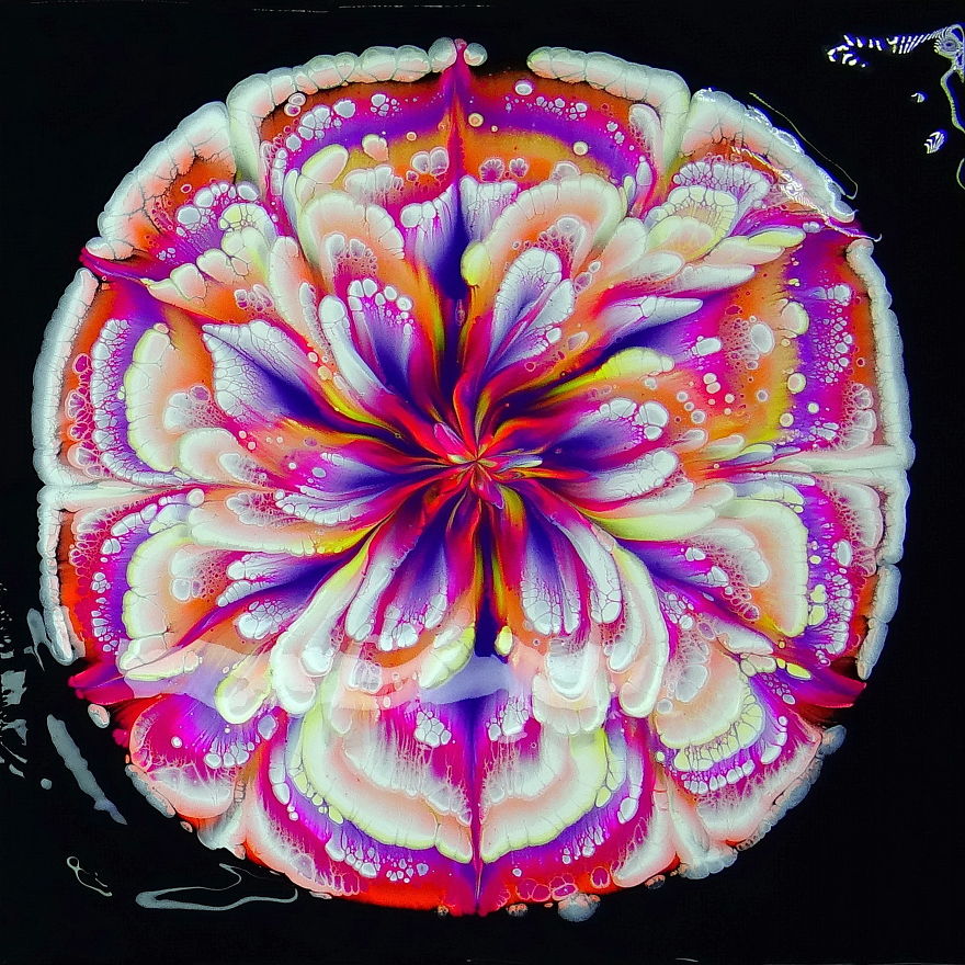 Flower In Beautiful Bright Colours ~ Cup Bottom Acrylic Pour Painting ~ Paint #withme Flower In Beautiful Bright Colours ~ Cup Bottom Acrylic Pour Painting ~ Paint #withme