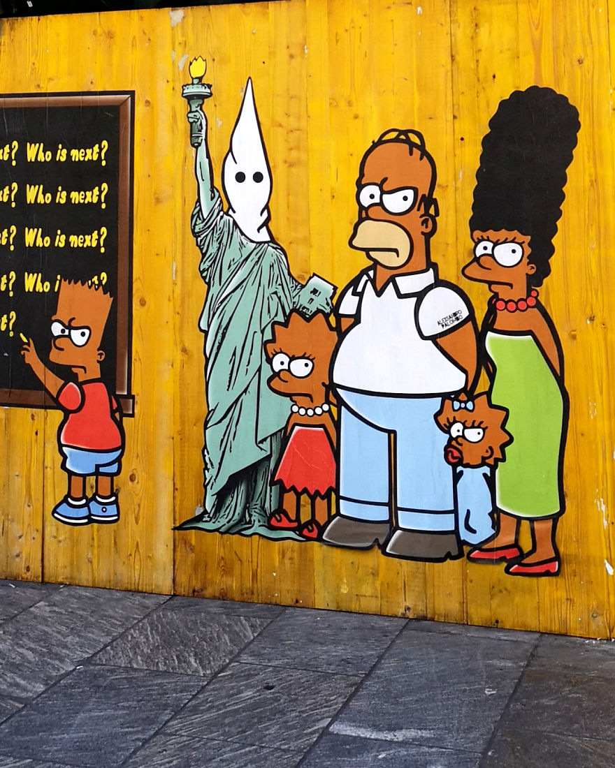 "Who Is Next" The Artwork Is A Tribute To George Floyd Together With The African American Simpsons And The Statue Of Liberty