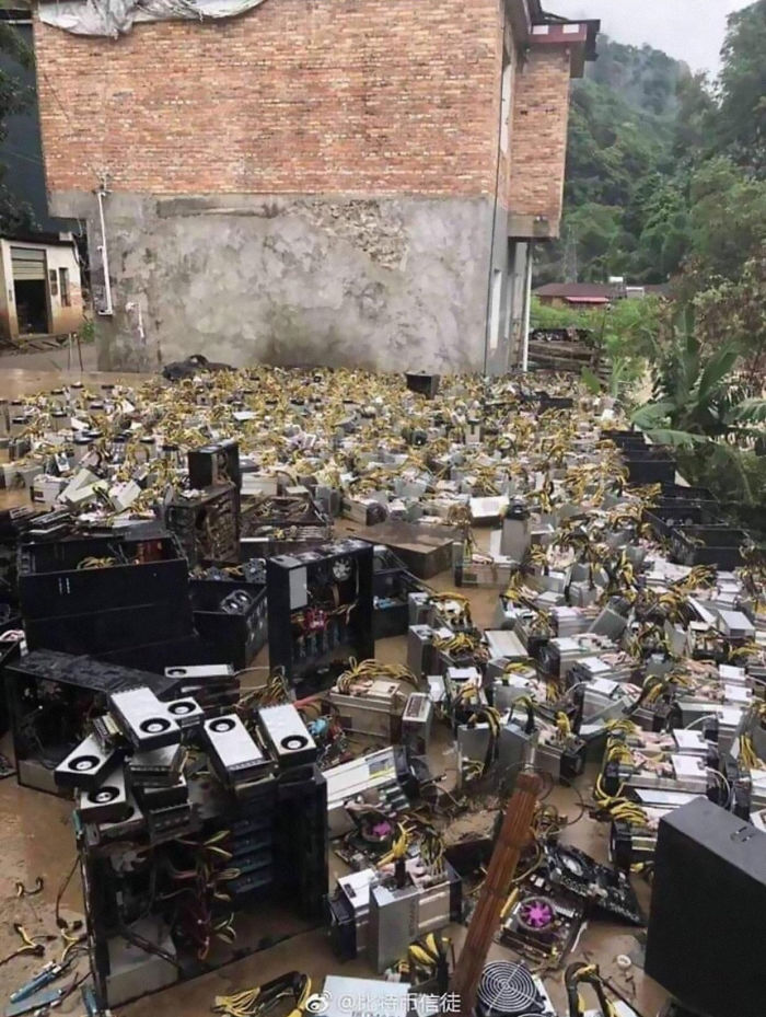 Flooded Bitcoin Mining Farm