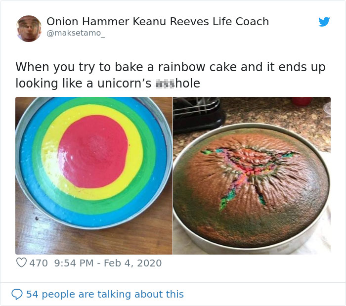 cuando intentas hornear una tarta arco iris y acaba pareciendo un ojete de unicornio