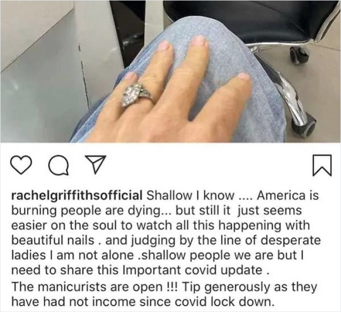 Actress Rachel Griffiths Said "It's Easier On The Soul To Watch All This Happening With Beautiful Nails"