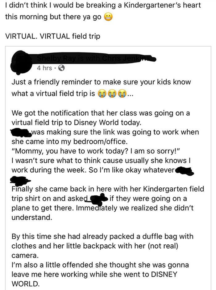 Kid Actually Thought She Was Going To Disney World For A Field Trip Without Parents 