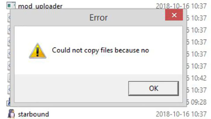 No se han podido copiar los archivos porque no