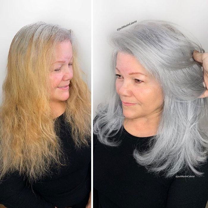 Instead Of Covering Grey Roots, This Hairdresser Makes Clients Embrace It With His Powerful Transformations (35 Pics)
