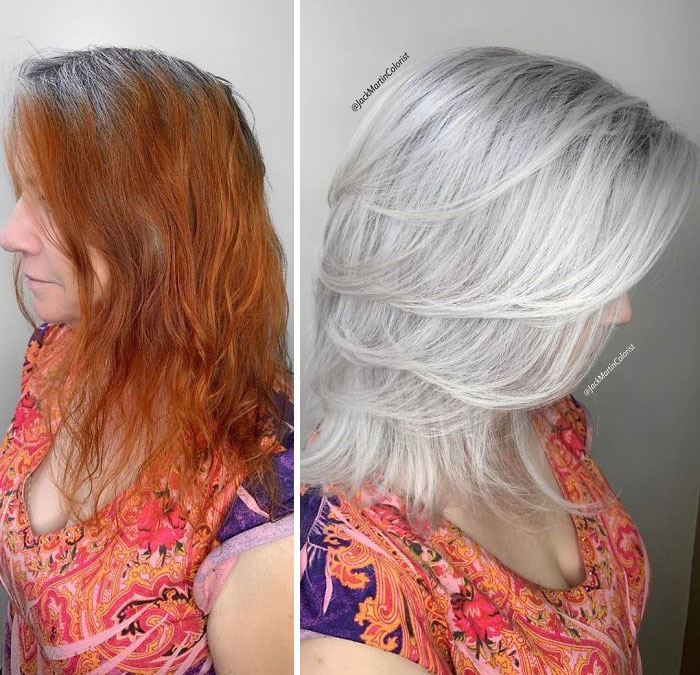 Instead Of Covering Grey Roots, This Hairdresser Makes Clients Embrace It With His Powerful Transformations (35 Pics)
